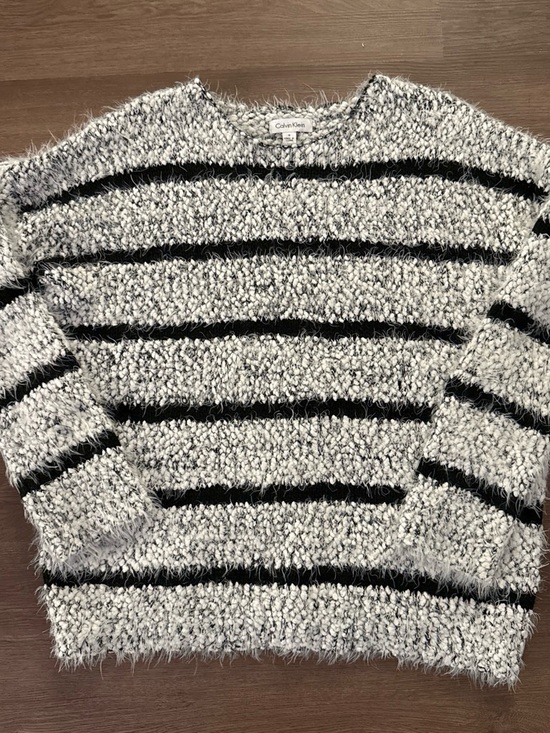 Calvin Klein Sweaters - Calvin Klein Black and White Fuzzy Stripe Crewneck Sweater